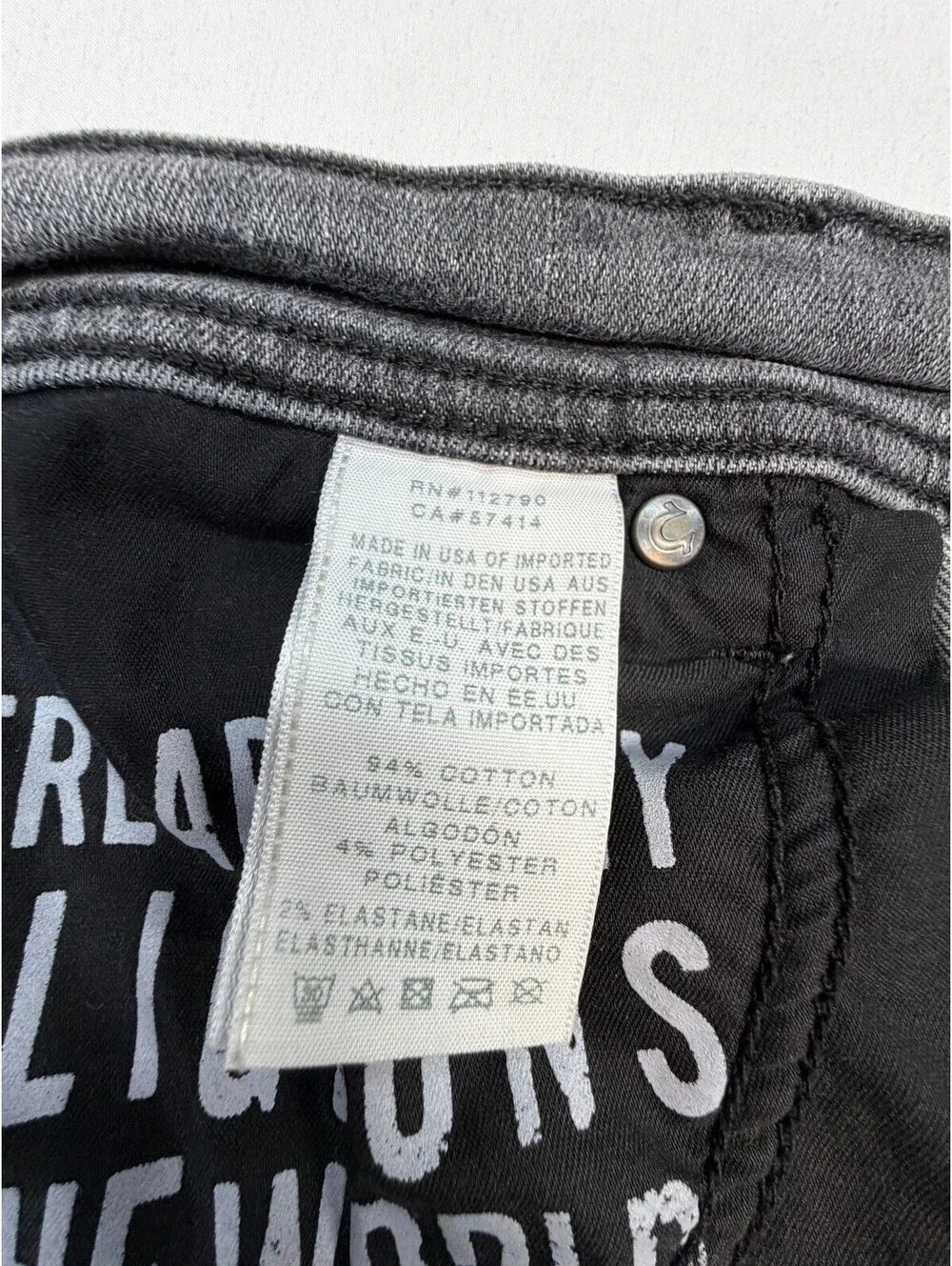 True Religion Men's Relaxed Skinny Jeans Heavy Distressed Cut-out Size 36 Black